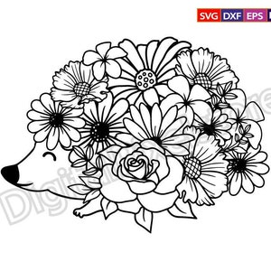 Hedgehog Svg,hedgehog with flower svg,Floral Hedgehog svg,Cute Hedgehog Svg,Hedgehog cut file,hedgehog cricut,Hedgehog Vector,Png,Silhouette