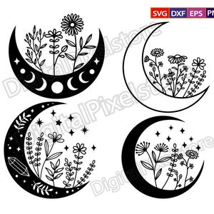 Wildflower moon svg,Floral Moon svg,Moon Flower Svg Cut Files,Mystical Moon Svg,Wildflower Svg,Boho svg files for Cricut,Digital download