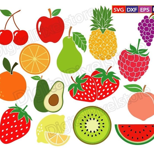 Fruit Bundle SVG,Fruit SVG,Orange,Apple,Pineapple,Pear,Grapes,Strawberry,Cherries,Fruit Clipart,Kiwi fruit,Lemon,Avocado,watermelon,Png,Eps