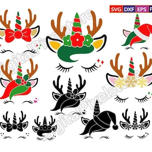 Weihnachten Einhorn SVG, Schneeflocke Einhorn, Einhorn Gesicht, Rentier Gesicht svg, Rentier Einhorn,Png,Eps,Svg Dateien für Cricut,Instant Download