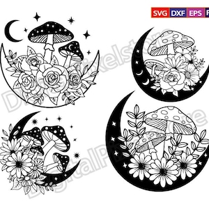 Mystical Moon Mushroom SVG: Floral Witch Graphic (Digital Download)