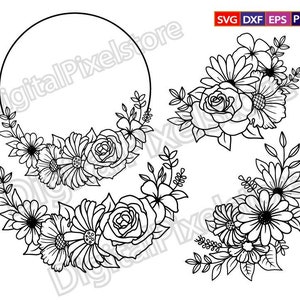 Flower Border Svg,Flowers Svg,Floral Svg,Roses Svg,Floral decoration,Flower corner,floral arrangement svg,bouquet svg,Svg files for Cricut