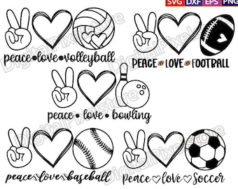 Peace Love Sports SVG Bundle: Baseball, Soccer, Volleyball (Digital Download)