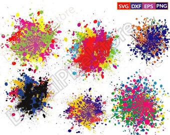 Kolorowy rozprysk farby Clipart: Splash SVG, PNG, EPS, Vector (pobieranie cyfrowe)