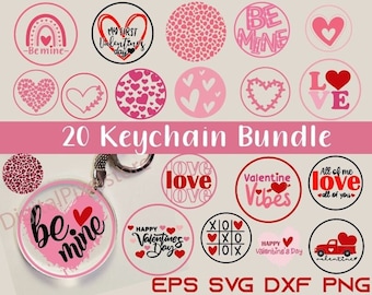 Valentines Keychain SVG Bundle: 20 Round Patterns (Digital Download)