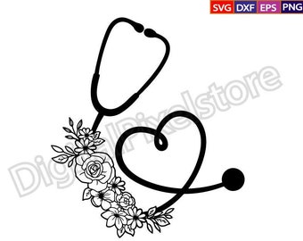 Floral Stethoscope Heart SVG: Nurse Cut File (Digital Download)