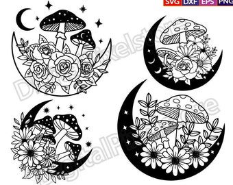 Mystical moon with mushroom svg,Mystical mushroom svg,Mushroom svg,Magic mushroom svg,witch svg,Mystical Moon Svg,magic svg,Floral Moon Svg