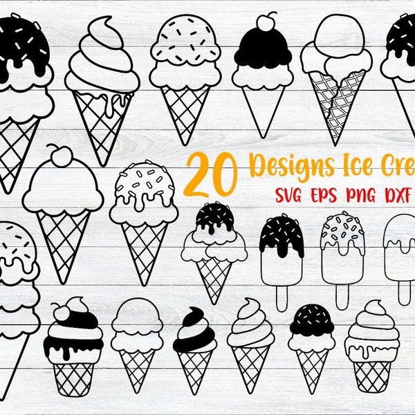 Crème glacée Svg, Svg de cône de crème glacée, contour de crème glacée, fichiers de coupe de cône de crème glacée sucrée, Clipart de crème glacée, crème glacée Silhouette Svg, Png, vecteur