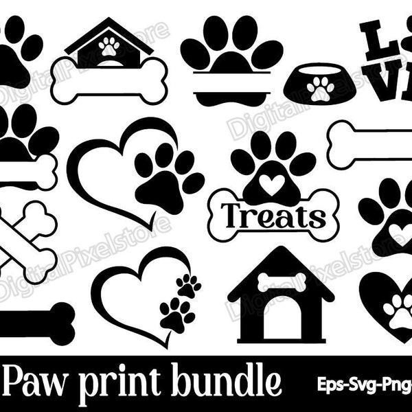 Paw Print Svg Bundle,Dog paw print svg,Dog paw svg,Paw svg,Paw print heart svg,Dog paws png,Dog lover svg,Png,Cricut,Silhouette,Vector