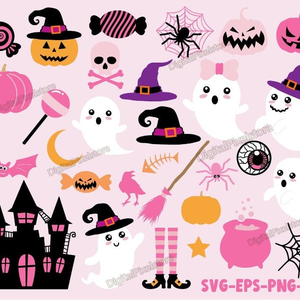 Halloween Pink Svg,Halloween Girl Svg,Cute Ghost Svg,Pumpkin svg,Halloween Svg Bundle,Halloween Clipart,Candy,Witch Feet,SVG for Cricut