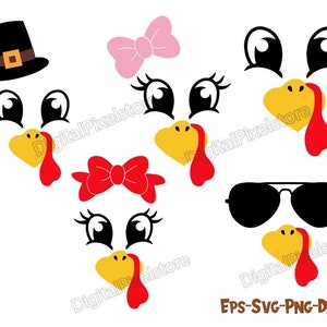 Turkey Face Bundle SVG,Turkey Face SVG,Girl Turkey Face Svg,Gobble SVG,Turkey Face Clipart,Turkey Face Png,Cricut Svg file,Instant download
