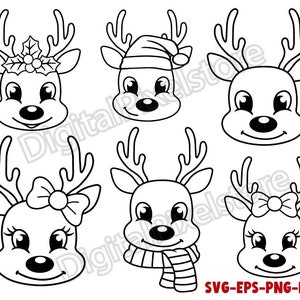 Cute Reindeer Outline Svg,Reindeer Face Svg,Christmas reindeer SVG Bundle,Reindeer Svg,Girl Reindeer Svg,Boy Reindeer Svg,Digital Download