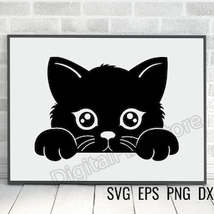 Spähende Katze Silhouette SVG, schwarze Katze Umriss (Digitaler Download)