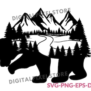 Mountains Bear Svg,Bear svg,Forest svg,Bear PNG,Mountains svg,Bear And Mountains Svg,Adventure svg,Png,Cut Files For Cricut And Silhouette