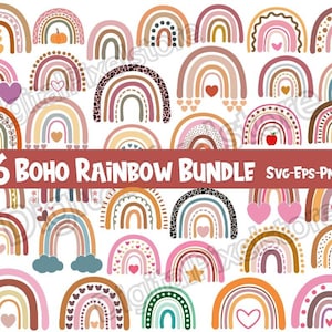 36 Boho rainbow svg bundle,Rainbows svg cut file,Boho Rainbow svg,Boho Rainbow Clipart,Rainbow Cricut File,Pastel Rainbow svg,Png,Silhouette