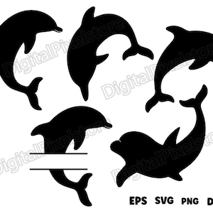 Dauphin SVG, monogramme de dauphin, cadre de nom de dauphin, SVG de poisson, svg de poisson de l'océan, clipart de dauphin, Cricut de dauphin, silhouette, vecteur, téléchargement numérique