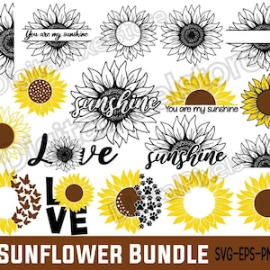 Sunflower Bundle Svg,sunflower Svg,half Sunflower Svg,sunflower ...