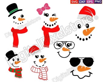 Diseños SVG de caras de muñecos de nieve, archivos navideños para Cricut (descarga digital)