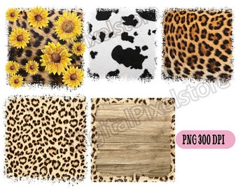 Leopard Print PNG Backgrounds: Turquoise, Sunflower, Cowhide (Digital Download)