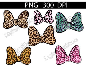 Fiocco con stampa leopardata PNG, disegni a sublimazione con ghepardo (download digitale)