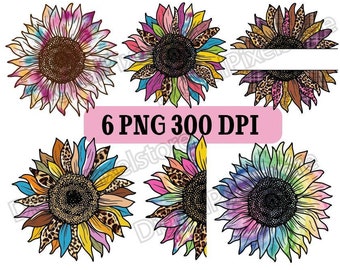 ヒョウ柄タイダイひまわり PNG：カラフルな昇華デザイン（デジタルダウンロード）
