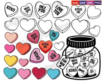 Candy Hearts SVG Bundle: Valentine's Day Conversation Hearts (Digital Download)