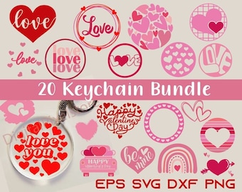 Valentines Keychain SVG Bundle: 20 Round Patterns (Digital Download)