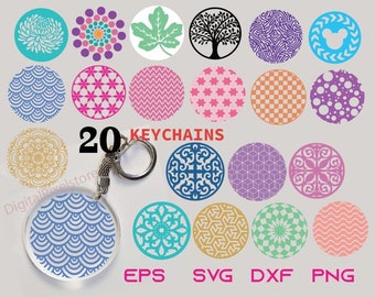 Round Keychain SVG Bundle: 20 Pattern Designs (Digital Download)
