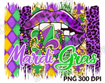 Mardi Gras Lips PNG: Sublimation Design (Digital Download)
