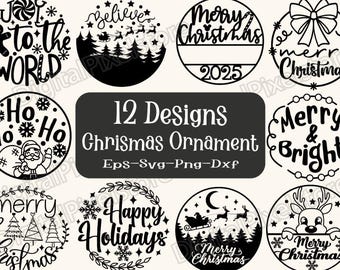 Christmas ornament svg bundle,Christmas svg,Believe svg,Christmas cut file,Christmas scene svg,Round ornament svg,Let It Snow Svg,Png,Eps