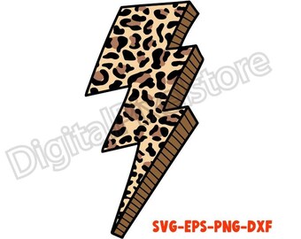 Leopard Lightning Bolt SVG: Distressed Cricut Cut File (Digital Download)
