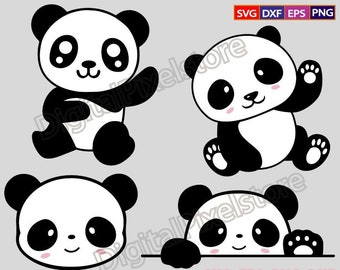 Cute Panda SVG Bundle, Panda Head Silhouette (Digital Download)