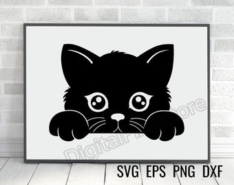 Peeking Cat Silhouette SVG, Black Cat Outline (Digital Download)