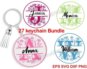 Floral Monogram Keychain SVG Bundle: Split Alphabet (Digital Download)