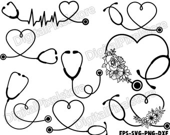 Floral Stethoscope SVG Bundle: Cricut & Silhouette Cut Files (Digital Download)