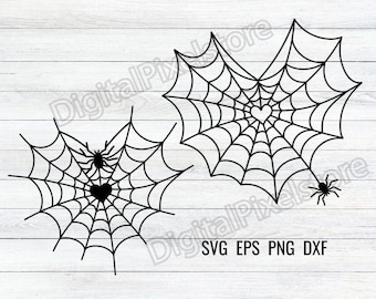ハートの蜘蛛の巣 SVG: ハロウィンラブシャツデザイン (デジタル ハートの蜘蛛の巣 SVG: ハロウィンラブシャツデザイン (デジタル