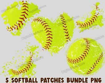 Distressed Softball Patch PNG Bundle: Sports Sublimation (Instant Download)