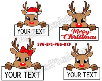 Christmas Reindeer Frame SVG: Boy/Girl Reindeer Face (Digital Download)