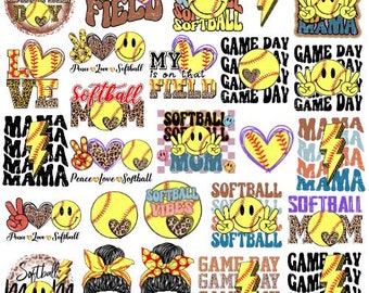 Softball png bundle,Softball Game day,Retro Softball,Softball mom,Peace Love Softball,Heart Field,Softball Png Sublimation design