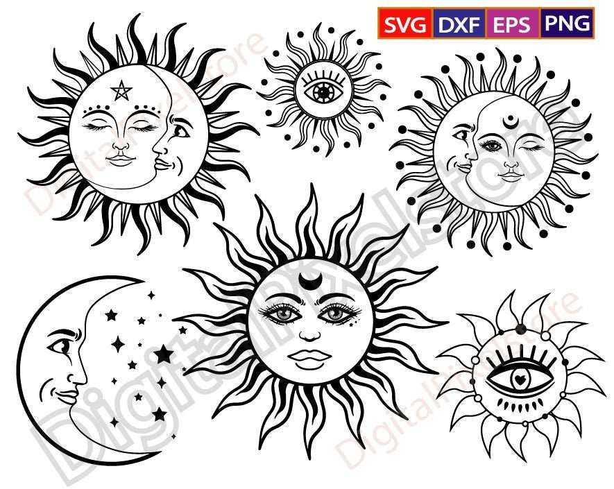 sun and moon celestial design svg file for Cricut boho svg Bohemian sun ...