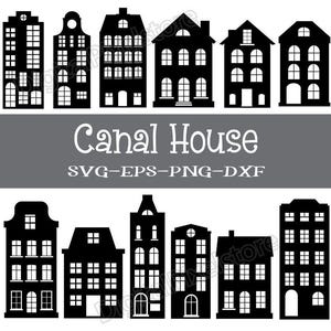Casa de canal de Navidad svg, casas de pueblo de Navidad svg, paquete de casas de Navidad svg, casa de canal de invierno, archivos svg para cricut, png, silueta
