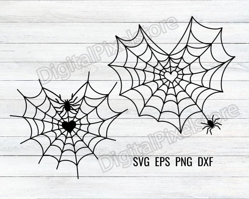 ハートの蜘蛛の巣 SVG: ハロウィンラブシャツデザイン (デジタル