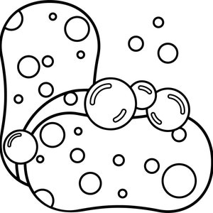 Pu&ograve; includere: Un disegno in bianco e nero di una grande spugna rotonda e spumosa con piccole bolle intorno.