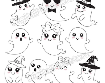 Cute Halloween Ghost SVG Bundle, Spooky Clipart (Digital Download)