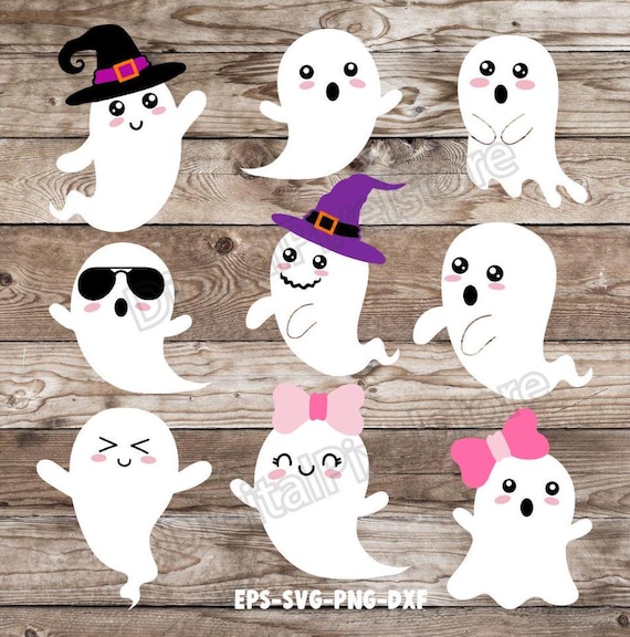 Cute Ghost SVG Bundle, Halloween Clipart (Digital Download)