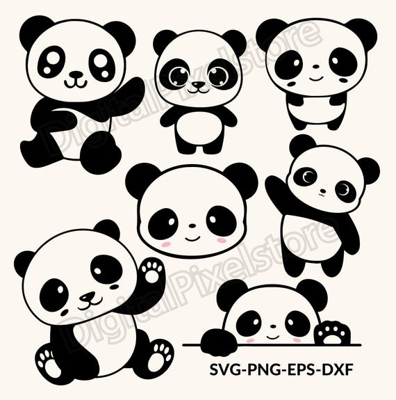 Cute Panda SVG Bundle, Panda Head Monogram, Clipart (Digital Download)