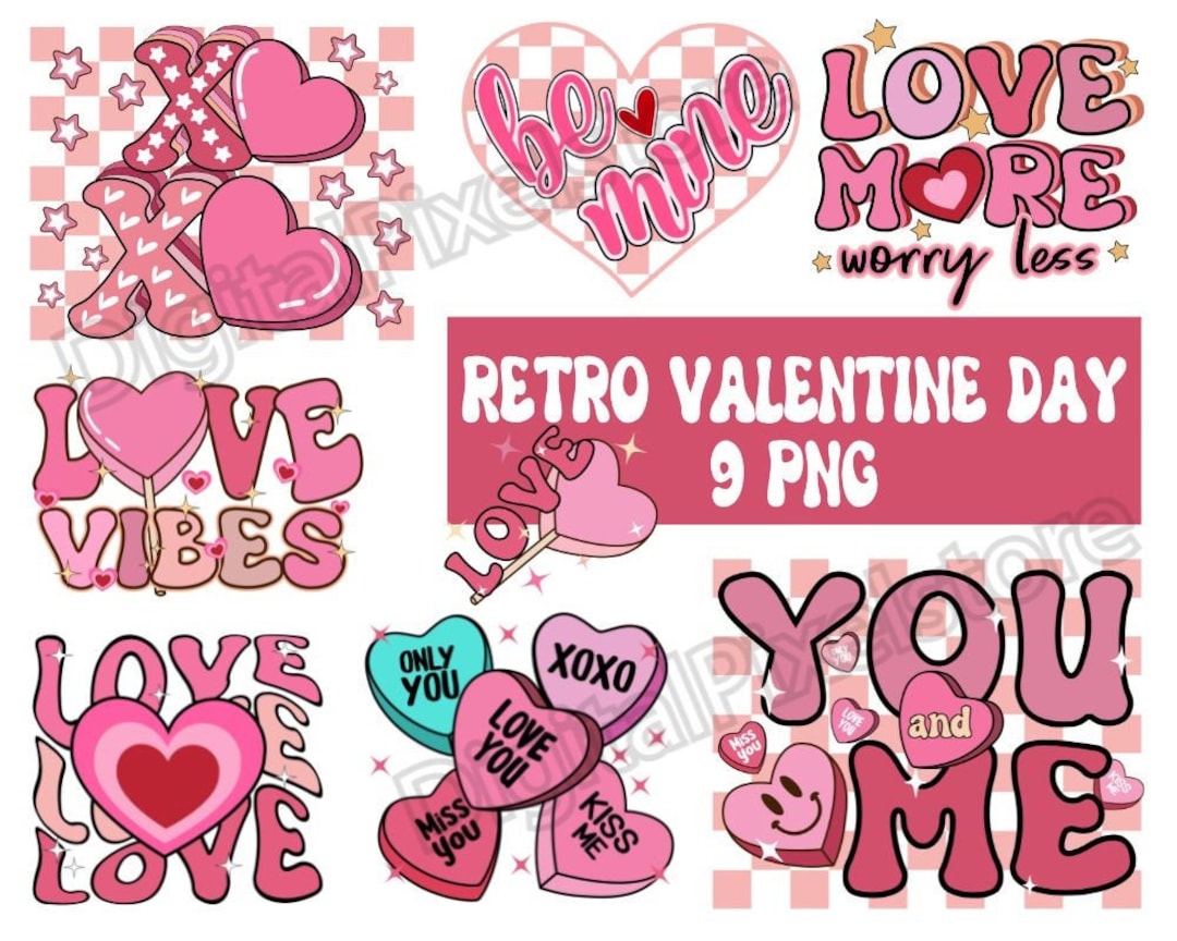 Retro Valentine PNG Bundle: Love Vibes, Hearts (digital Download) - Etsy