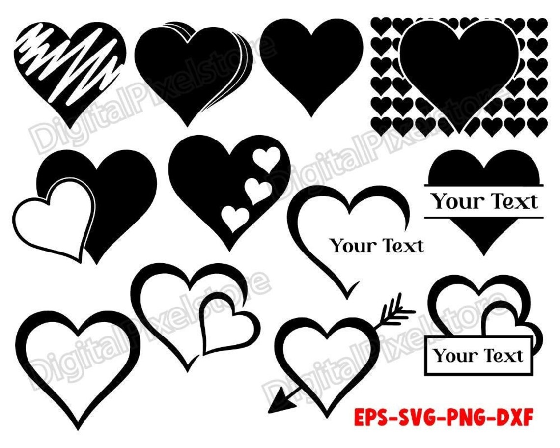 Heart SVG Bundle: Hand Drawn Doodle Hearts, Valentine's Day (digital ...