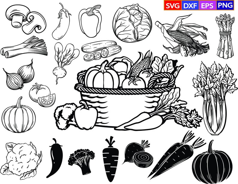 Vegetables svg bundle,vegetable svg,cabbage svg,vegetable silhouette,veggie cricut,veggie Clipart,tomato svg,broccoli svg,veggie svg,eps,dxf image 1