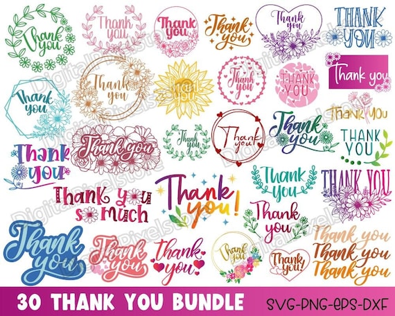 Thank You SVG Bundle: 30 Designs, Clipart, Cut Files (Digital Download)